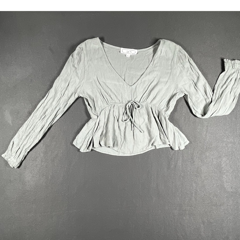 Coquette Cottagecore Peplum Top XS Sage Green Tie Waist Blouse Soft Feminine